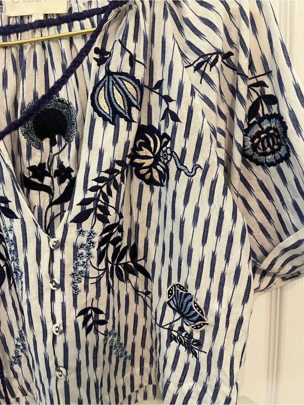 Carolina K Embroidered Striped Organic Cotton Boho Blouse Top Size S - Picture 4 of 12